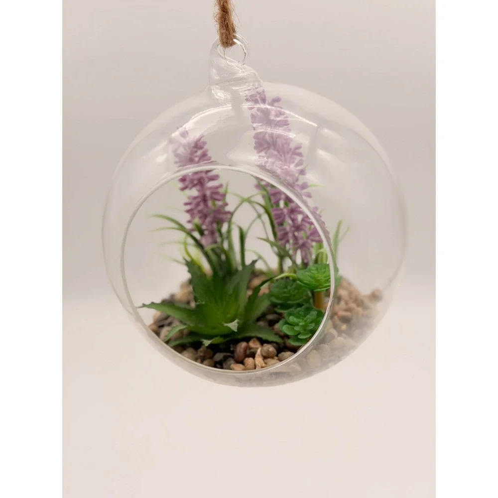 Walgreens Hanging Glass Succulent Terrarium Artificial Lavender 4.5 Inch Orb